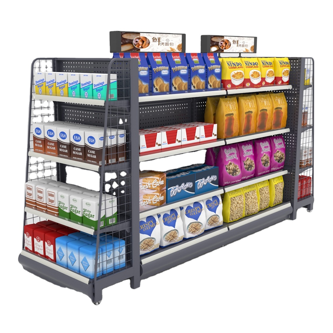 Factory Direct Metal Retail Shop Display Stand Equipment Grocery Store Rack Shelving Gondola Product Name Shelf Rack