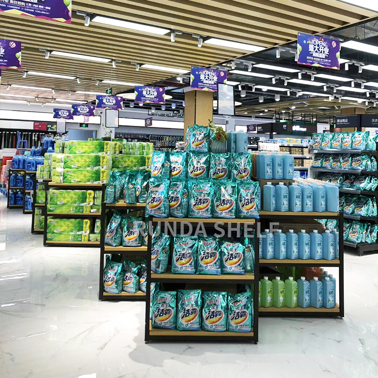 Supermarket Rack 3-Layer Heavy Duty Display Table Single-Sided Promotion Stand in Wood and Steel for Promotions