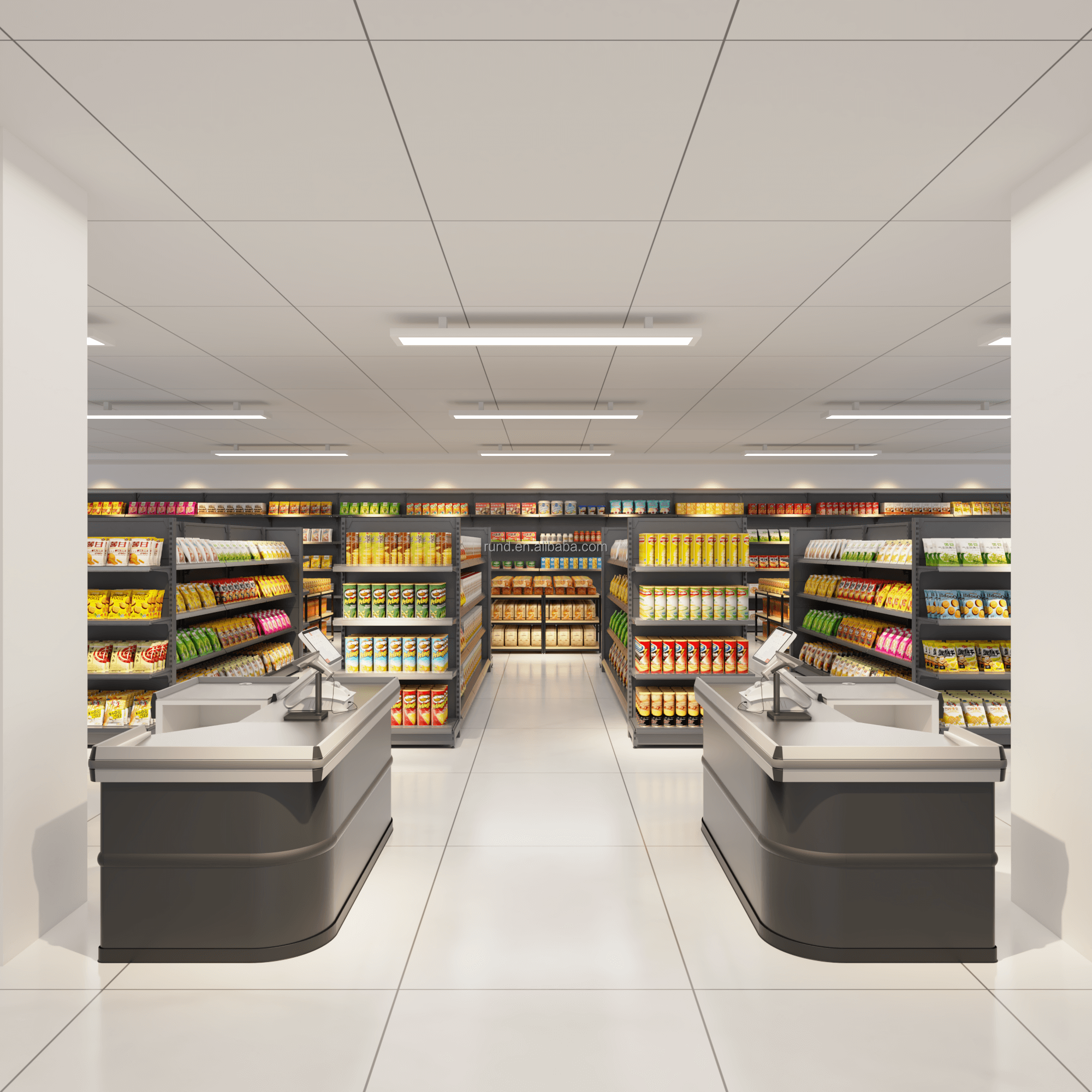 RUNDA RD-12# Supermarket Rack Heavy Duty Single-Sided Steel 4-Tier Grocery Shelves Door Mount 60KG Level Epoxy Powder Coating