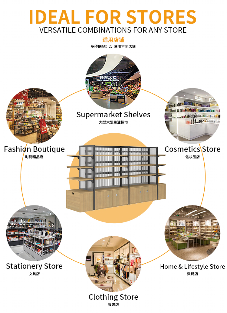 RD 37# Steel Gondola Shelving Supermarket Display Racks-Light Duty Single Sided Shelves