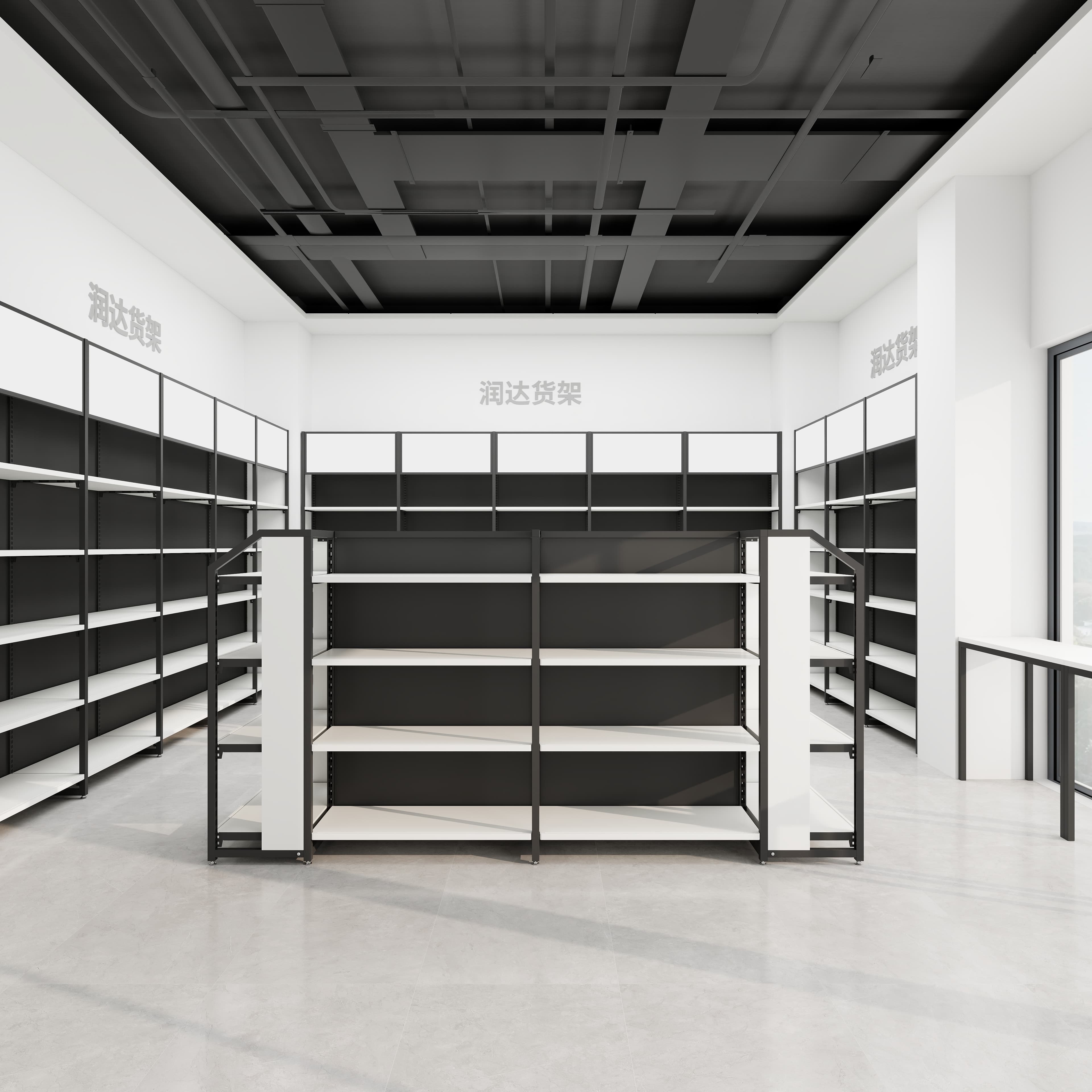 Heavy Duty Steel Wood Shelves for Snack Supermarket Display Boutique Store Island Storage Solution