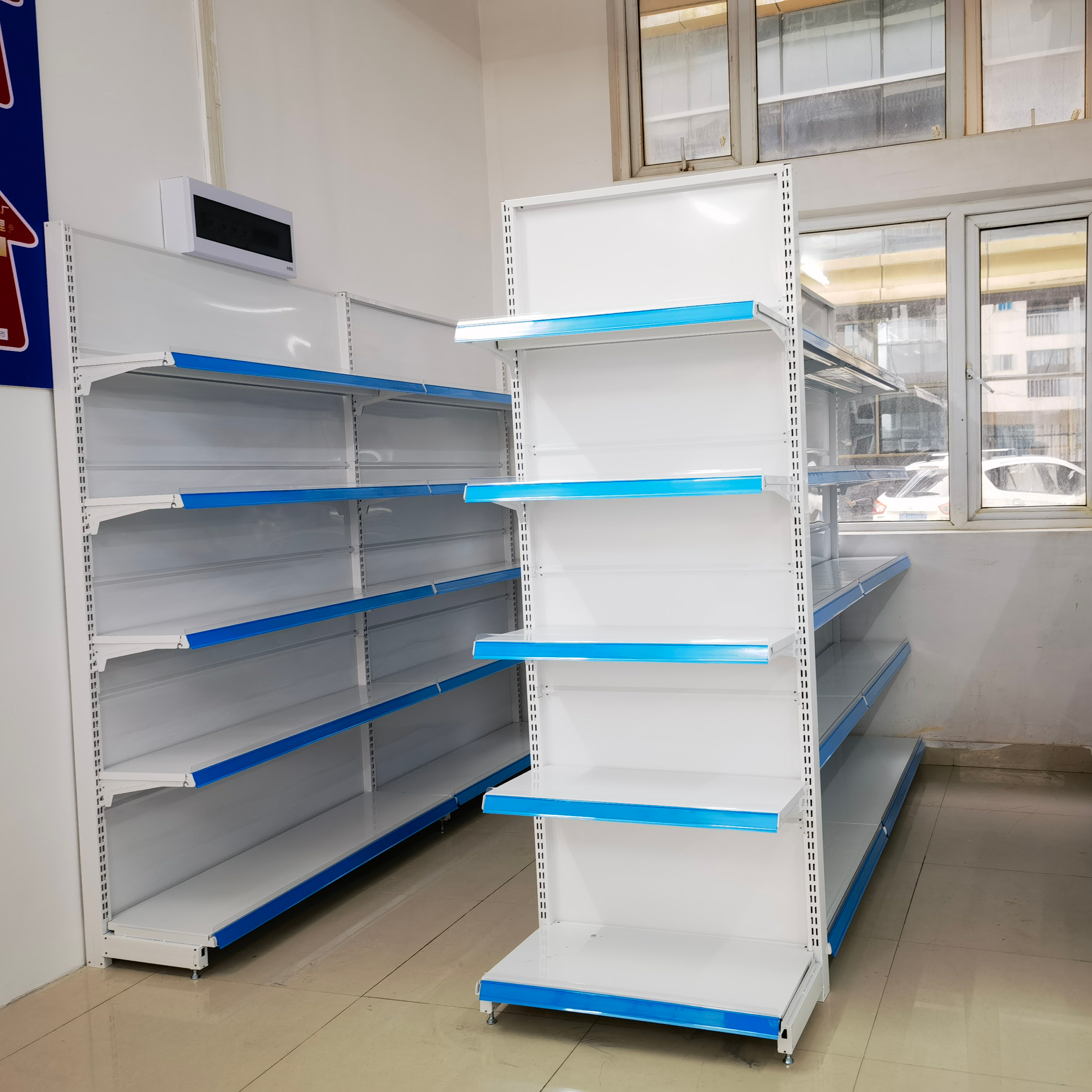 Heavy Duty Double-Sided Metallic Merchandise Shelves for Stationery Pet Convenience Stores