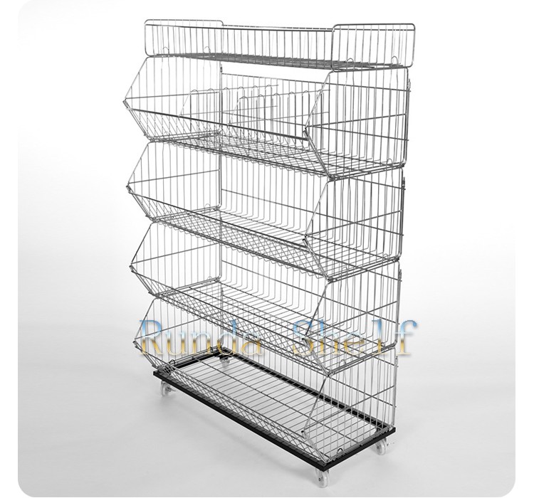 Single Sided Metal Snack Display Rack with Wire Basket Stand Store Grid Shelf for Effective Promotion Tables