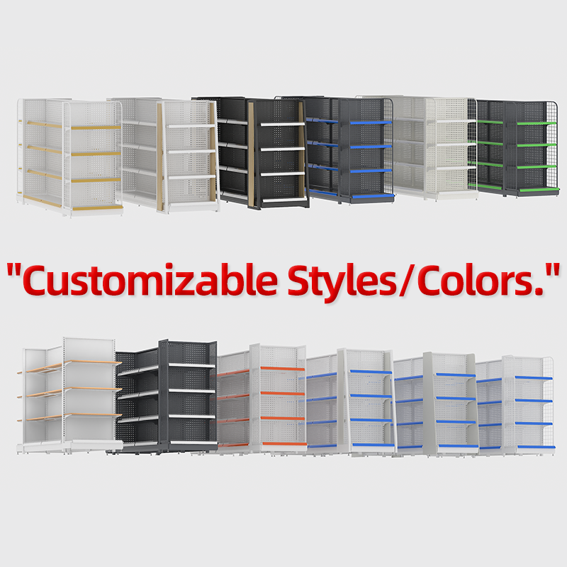 Double-Sided Metallic Light Duty Grocery Shelves for Small Supermarket Display Rack