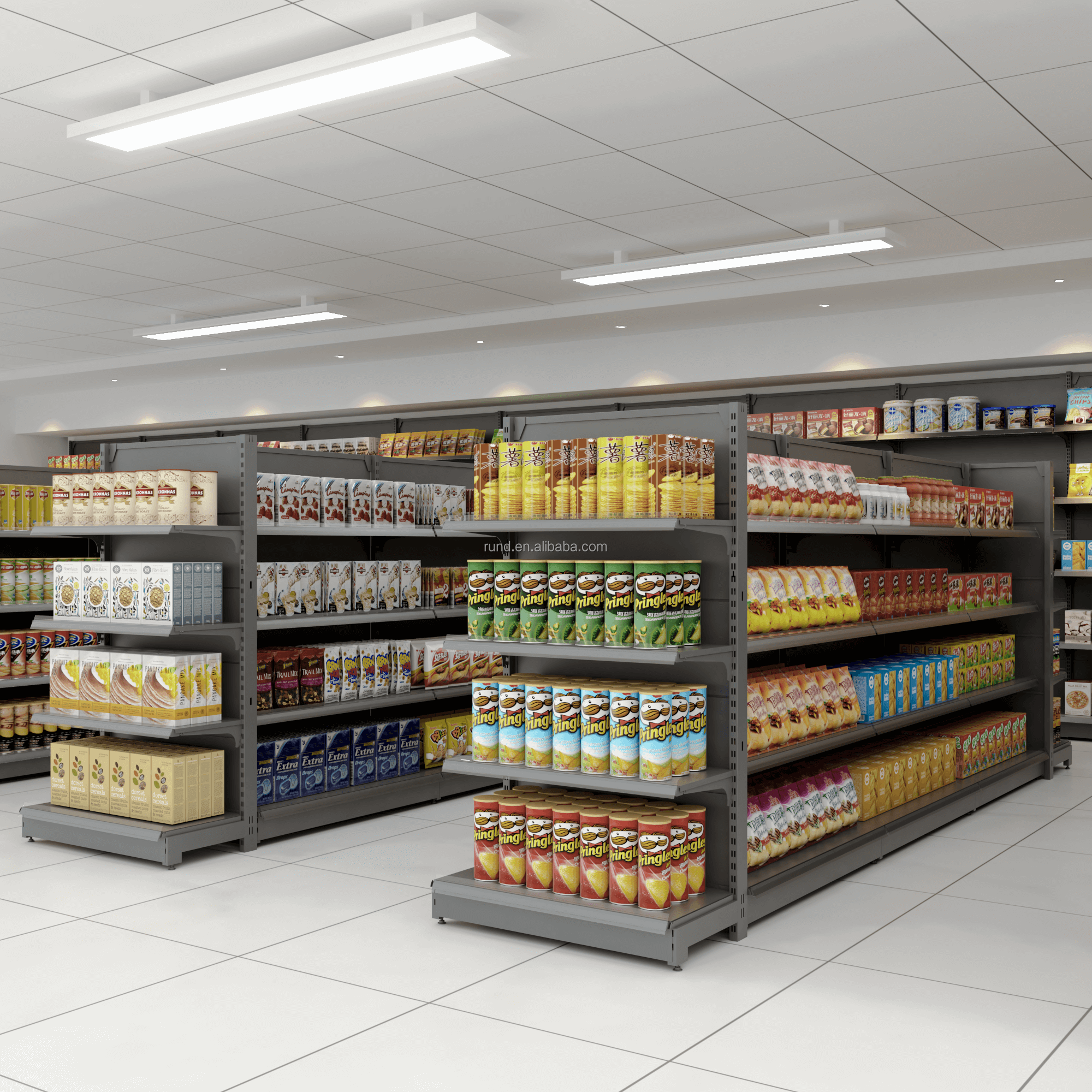 Double-Sided Metallic Shelf Display Rack for Retail Store Snack Toy Beverage Department Store Supermarket