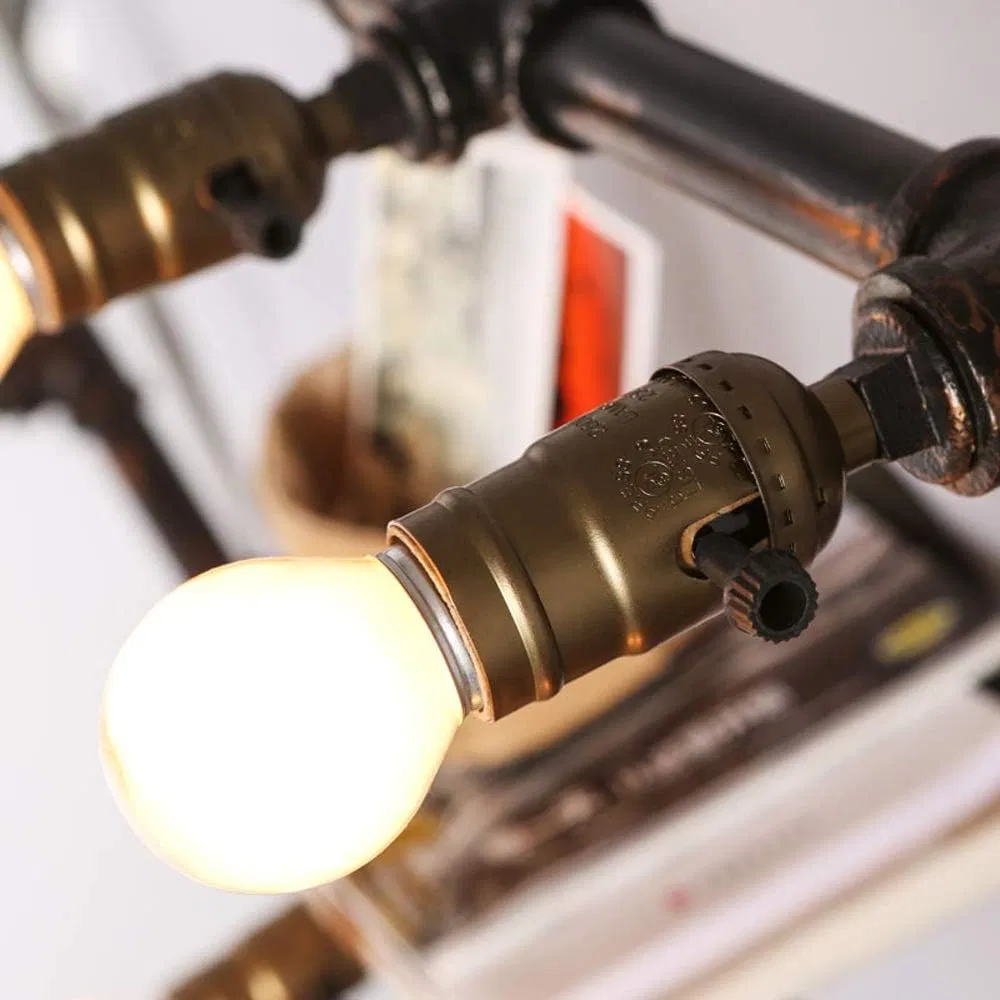 8-Light Retro Industrial Wrought Iron Pipe Wall Light Loft Vintage Steampunk Water Pipe Restaurant Bar Garage Plug-in Wall Lamps