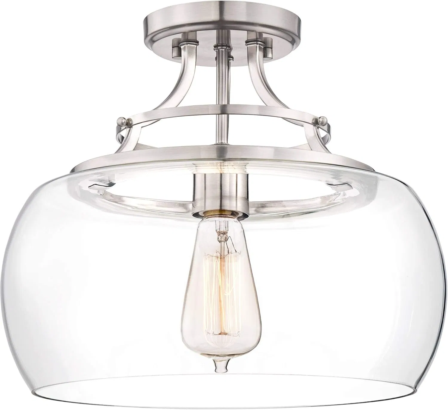 Industrial Rustic Farmhouse Ceiling Semi Flush Mount Brushed Nickel LED Clear Glass Ceiling Lights