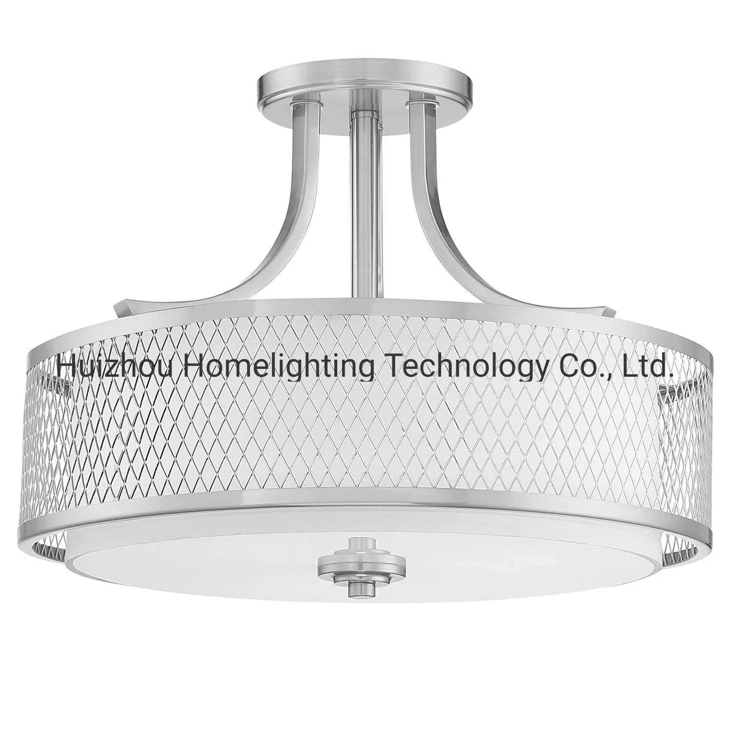 Jlc-Fs06 Mesh Fabric Shade 3-Light Semi-Flush Mount Ceiling Light Fixture with Tempered Glass Diffuser