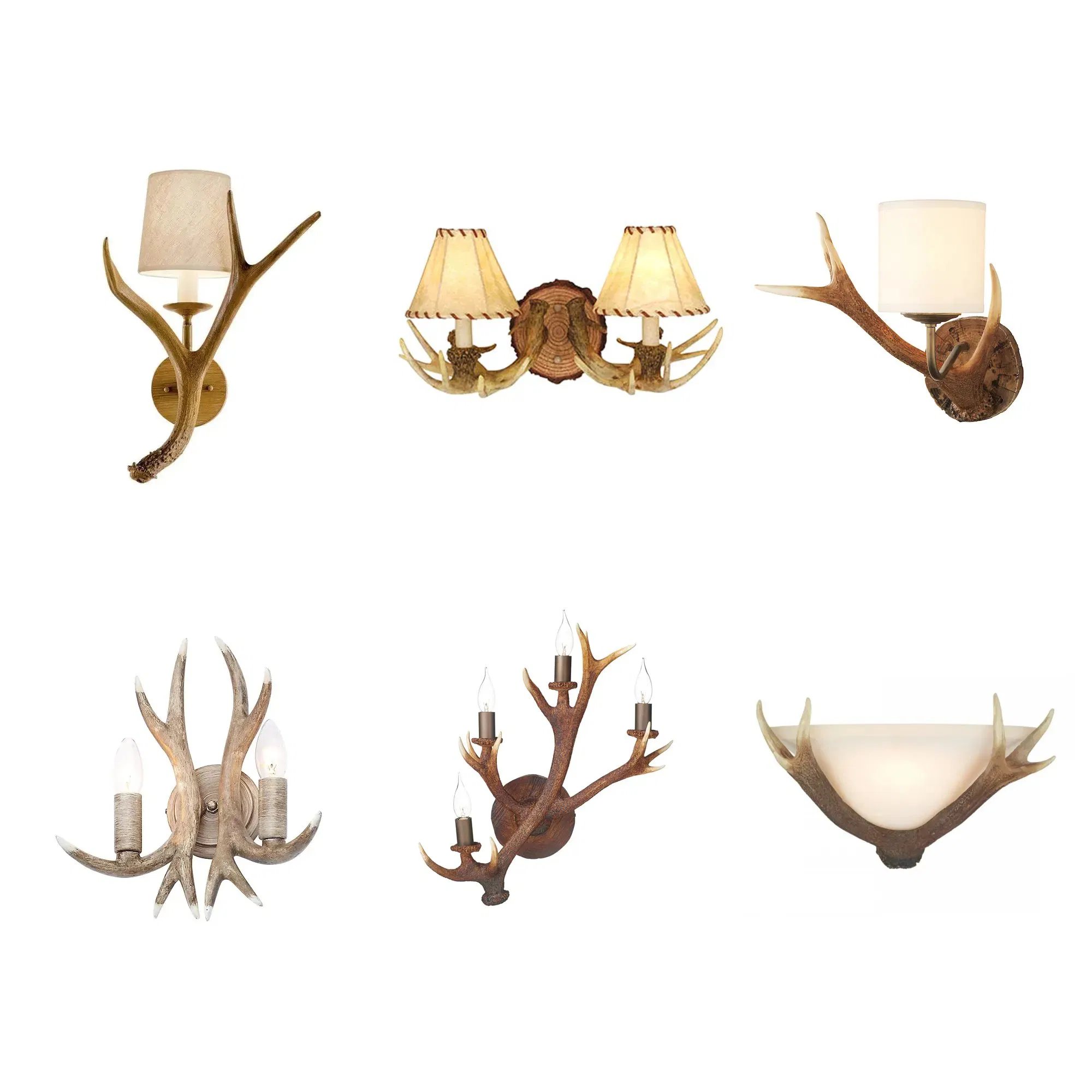 Farmhouse Vintage Rustic Chalet Creative Antler 2 Light Electric Wall Light Fixtures Sconce Resin Deer Horn Decorative Light