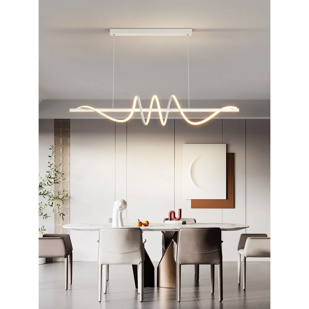 Minimalist Linear Chandelier Dining Room Pendant Lamp LED Metal Long Hanging Light