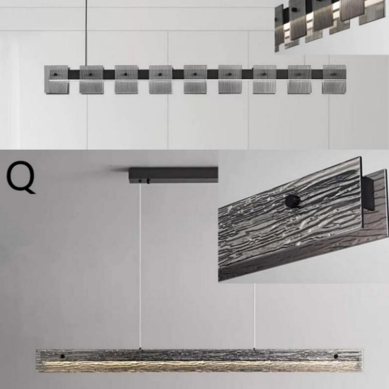 Modern Minimalist New Design Restaurant Tea Room Dining Table Office Glass Pendant Lamp Italian Long Strip Linear LED Hanging Metal Pendant Light (ZY-C032-R)