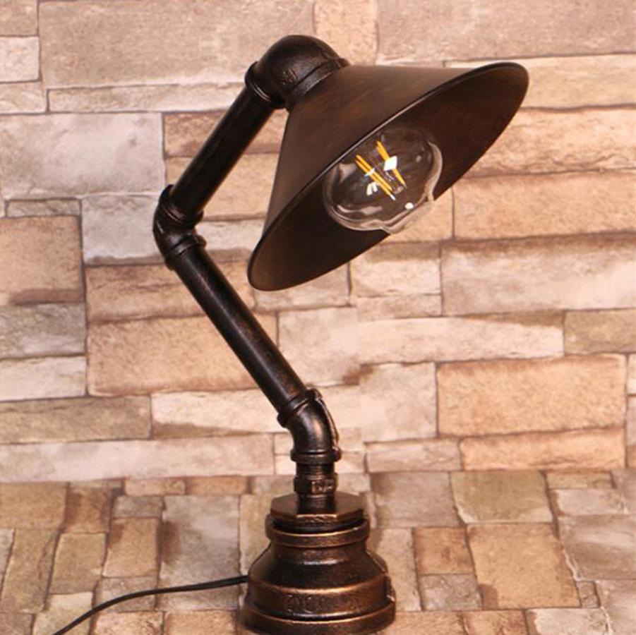 Industrial Steam Punk Study Light 110V 220V Switching E27 Table Light Water Pipe Iron Desk Table Lamp (WH-VTB-28)