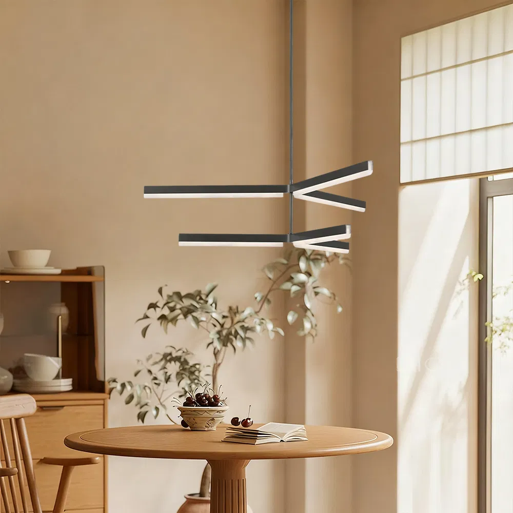 Single Rod Split Black LED Pendant Light, Minimalist Linear Hanging Lamp for Living Room