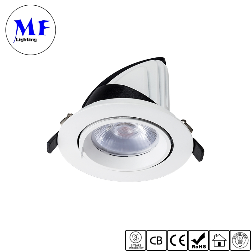 360 Degree Rotatable 12W/15W/20W IP20 0-10V Dimmable 3000K 4000K 5000K CRI 90 95 CCT Adjustable Aluminum Recessed Adjustable Down Light LED Gimbal Downlight