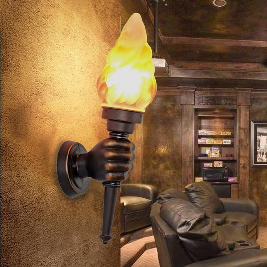 Vintage Art Deco Period Frosted-Glass Flame Torch Lamp Light Shade