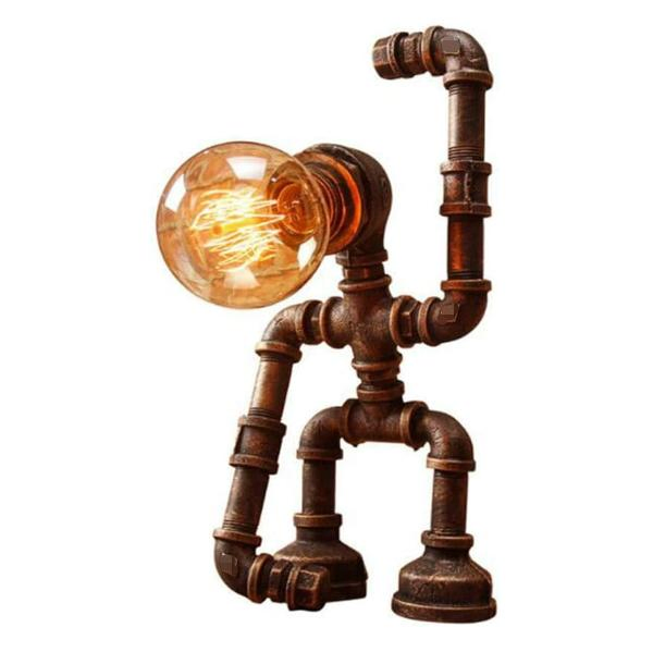 Industrial Personality Water Pipe Desk Lamps Retro Wrought Iron Steampunk Lamp Robot Decoration Table Lamp for Coffee Shop Hotel