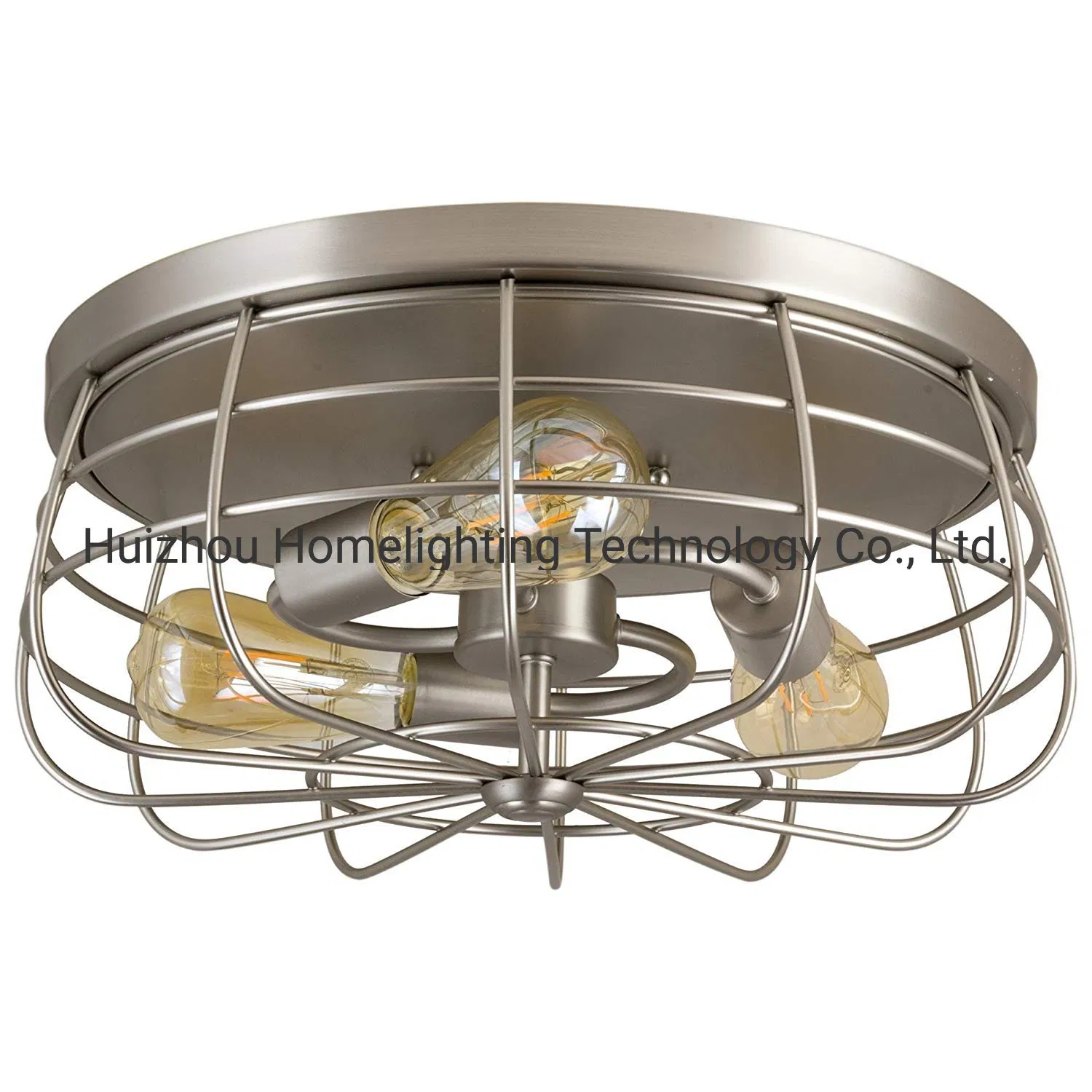 Jlc-C018 Industrial 3-Light Metal Cage Flush Mount Ceiling Light
