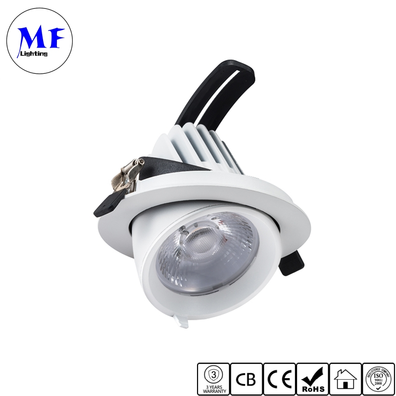 360 Degree Rotatable 12W/15W/20W IP20 0-10V Dimmable 3000K 4000K 5000K CRI 90 95 CCT Adjustable Aluminum Recessed Adjustable Down Light LED Gimbal Downlight