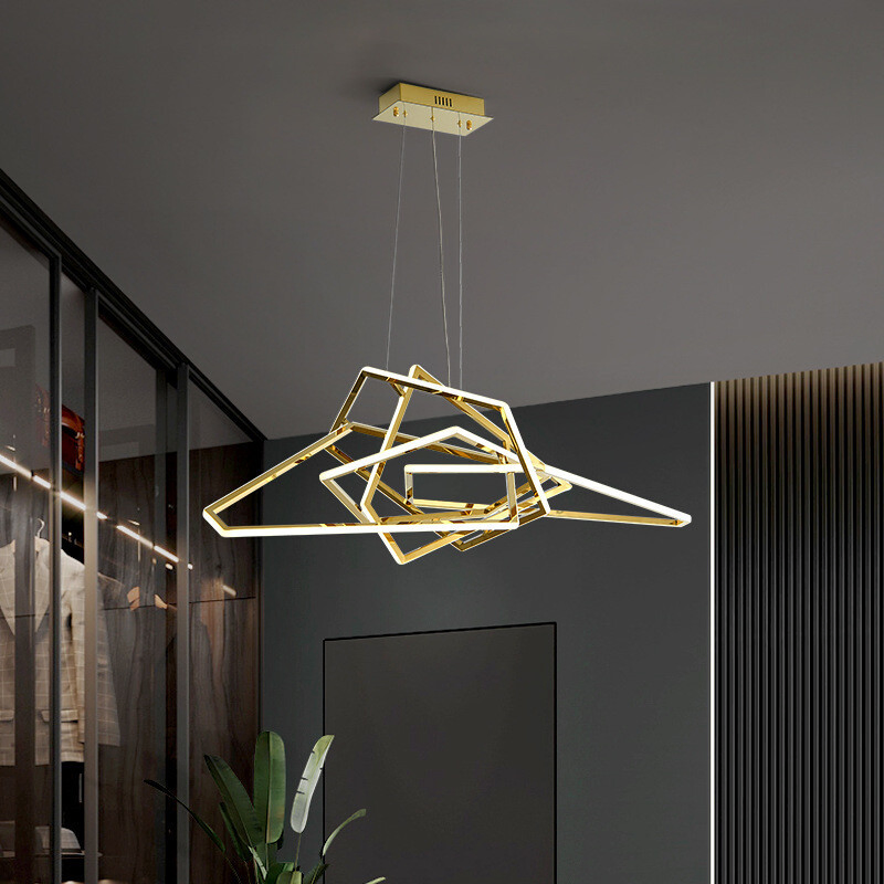 Nordic Stainless Steel LED Geometric Profiled Minimalist Art Office Bedroom Pendant Light