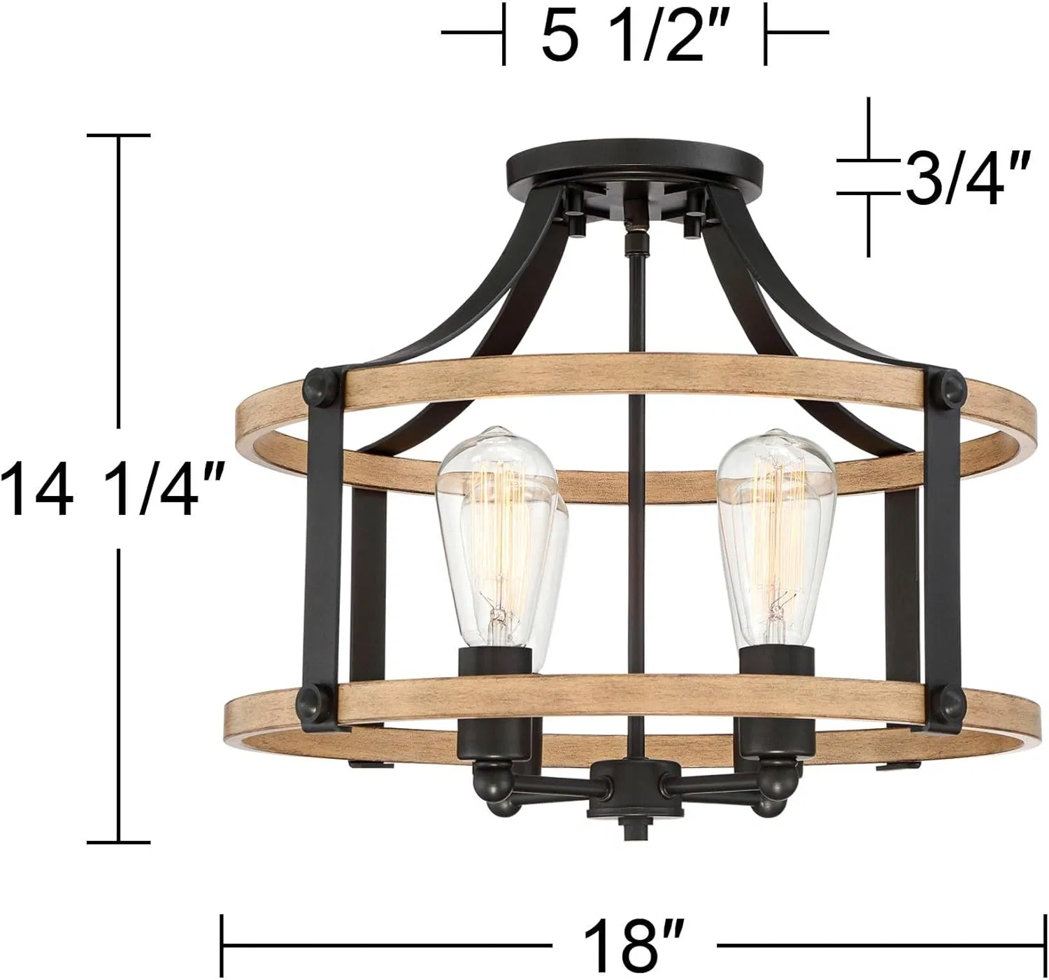 Buford Farmhouse Rustic Industrial Black Cage Semi Flush Mount Ceiling Lights