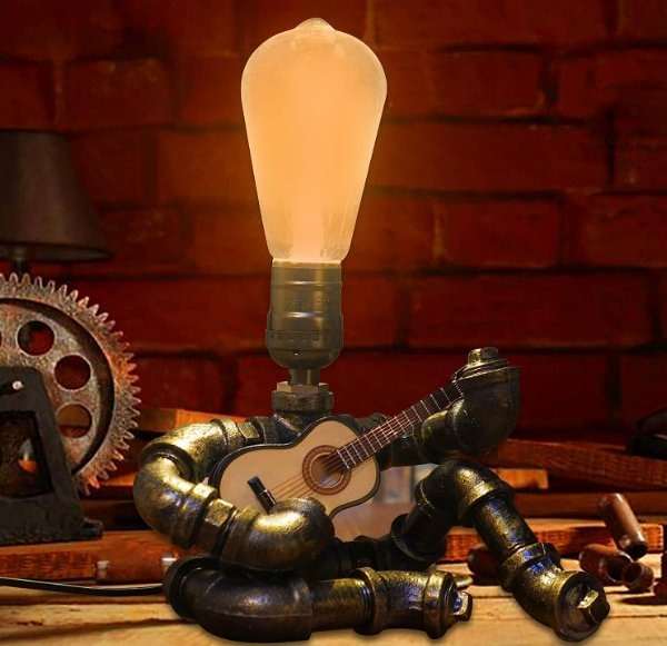 Village Style Desk Light Creative Table Lamp Iron Pipe Table Night Lights, Rustic Loft Industrial Steampunk Retro for Bar Office