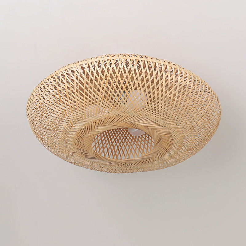 Round Bamboo Wicker Rattan Semi Flush Mount Ceiling Light (WH-WA-36)