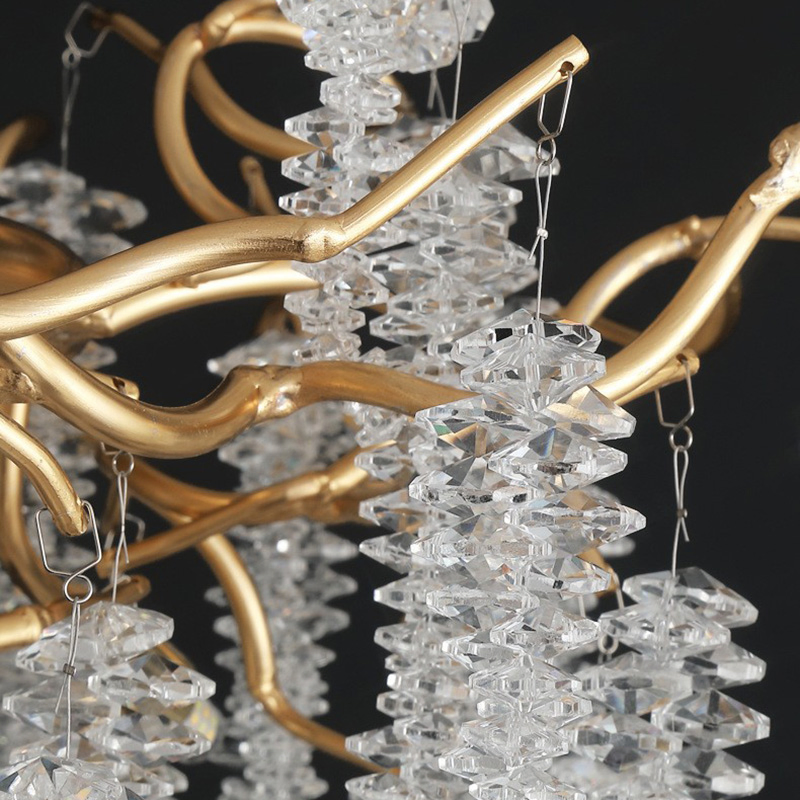 Nordic Large Branch Brass Gold Dining Living Room Flower Drop Ceiling Pendant Light Modern LED K9 Crystal Chandelier