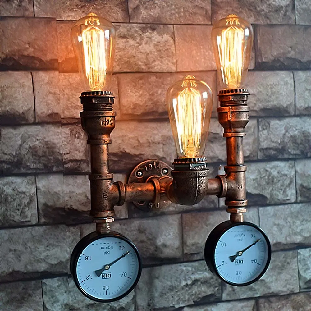 Vintage Industrial Water Pipe Wall Light Retro E27 Edison Wrought Iron Steampunk Lamp (WH-VR-90)