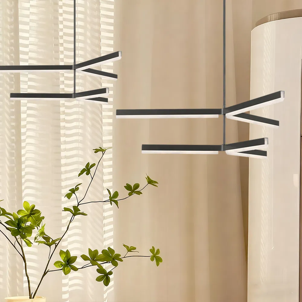 Single Rod Split Black LED Pendant Light, Minimalist Linear Hanging Lamp for Living Room