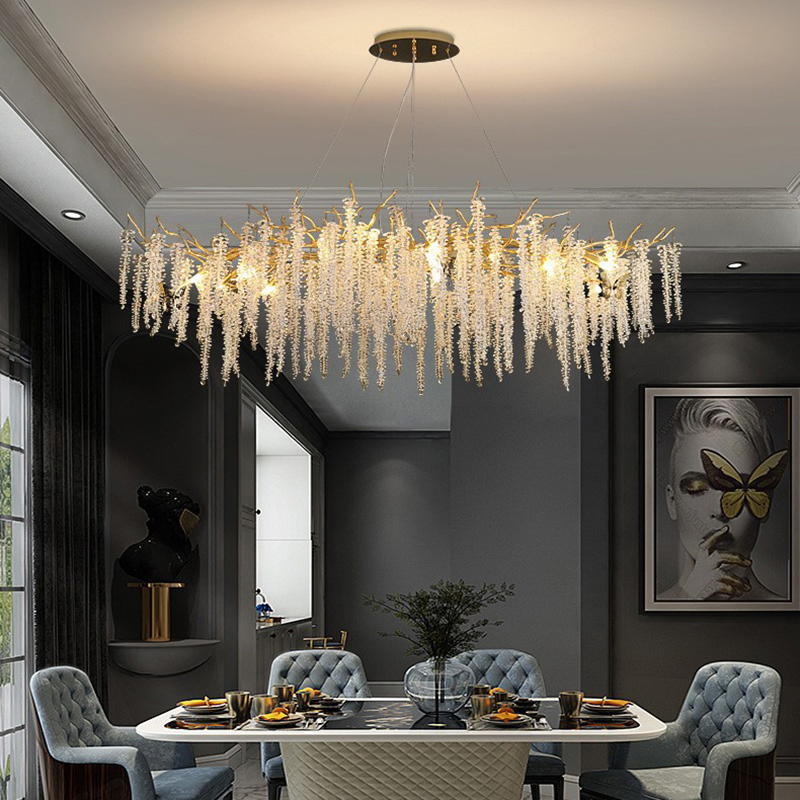 Nordic Large Branch Brass Gold Dining Living Room Flower Drop Ceiling Pendant Light Modern LED K9 Crystal Chandelier