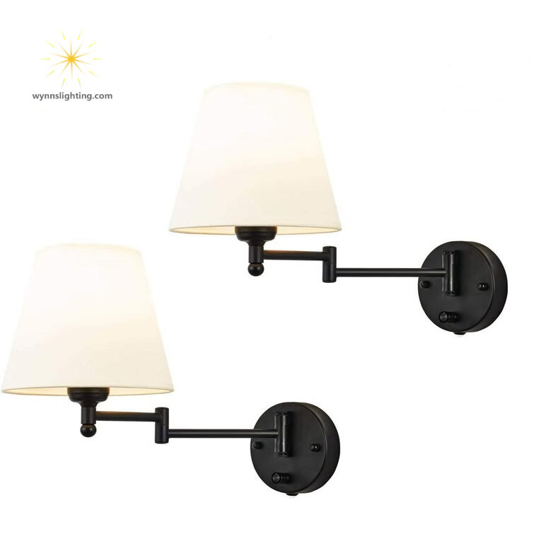 Modern Rh Wall Lamp Switch Dimming Lighting Bedside Sconce Light Adjustable Moving Swing Arm Wall Lighting with Fabric Lamp Shade