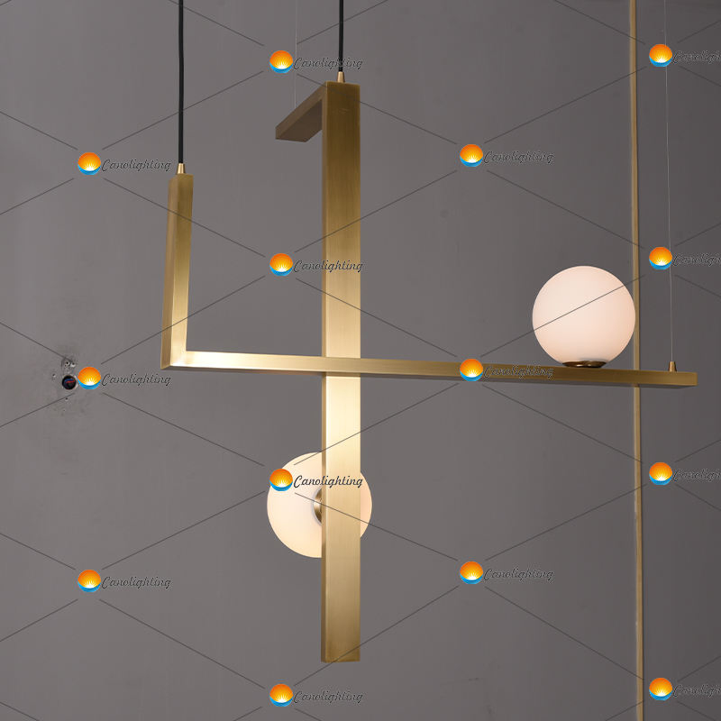 Modern L Shape Combination Linear Pendant Lamps Golden Metal with Milk Glass Globe Ceiling Light Nordic Minimalist Chandelier