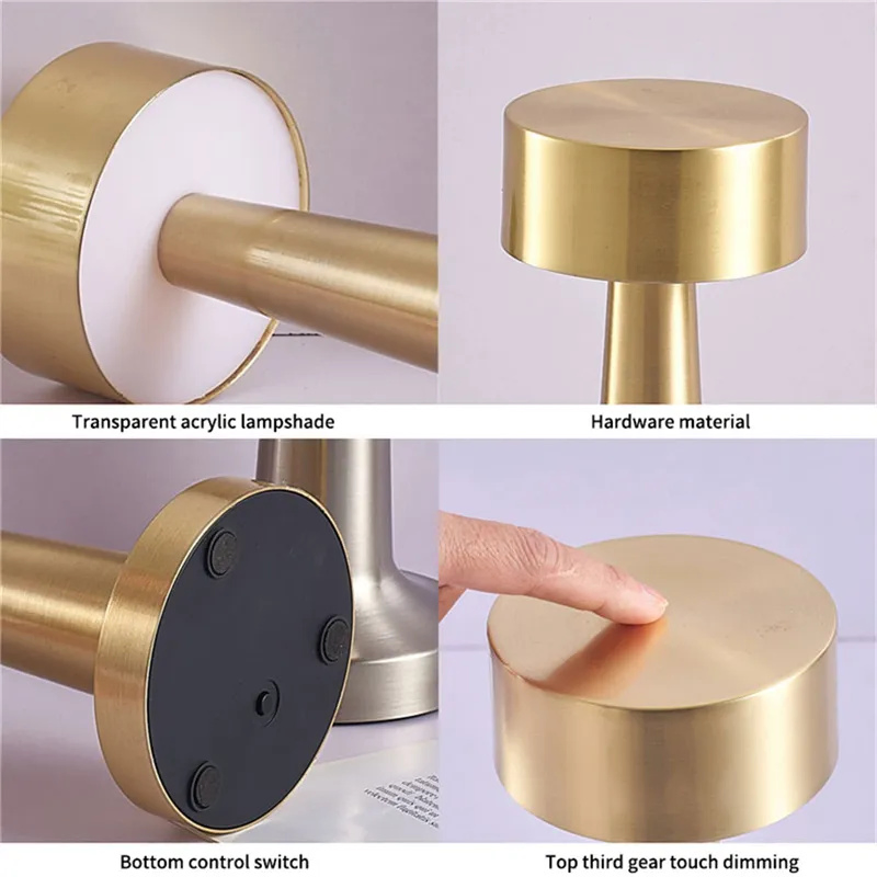 LED Table Lamp 3 Colors Options Modernist Art Deco Lamp Touch Control Cordless Chargeable LED Desk Lamp Suitable for Home Decor