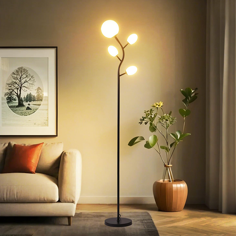 MID Century Modern Floor Lamp Living Room Gold Standing Lamp Rosted Glass Shade Warm LED Bulbs Vintage Retro Tall Lamps