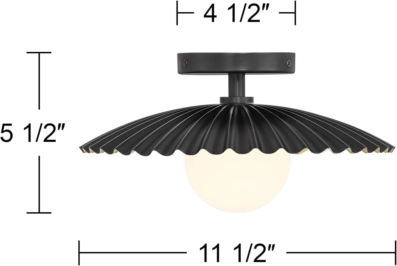MID Century Modern Matte Black Gold Finish Metal Globe LED Dimmable Semi Flush Mount Pendant Light
