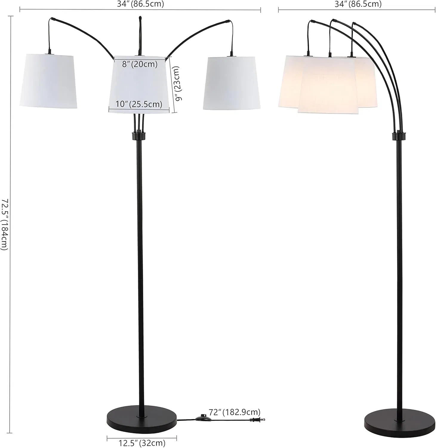 MID Century Modern Head Adjustable Iron LED Arc Contemporary Industrial Standing Floor Lamp