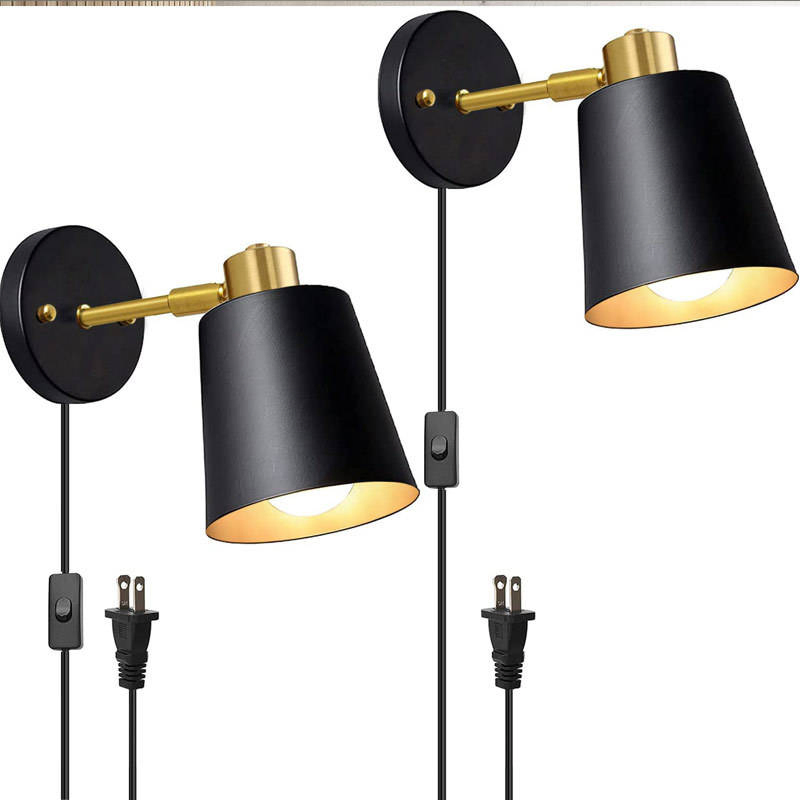 American Retro Industrial Swing Arm Wall Lamp Bedroom Bedside with Switch American and European Plug Hanging Lamp Reading Light