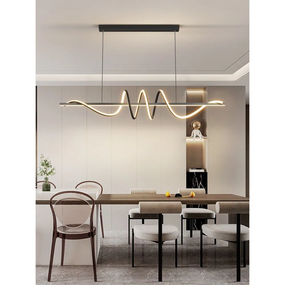 Minimalist Linear Chandelier Dining Room Pendant Lamp LED Metal Long Hanging Light