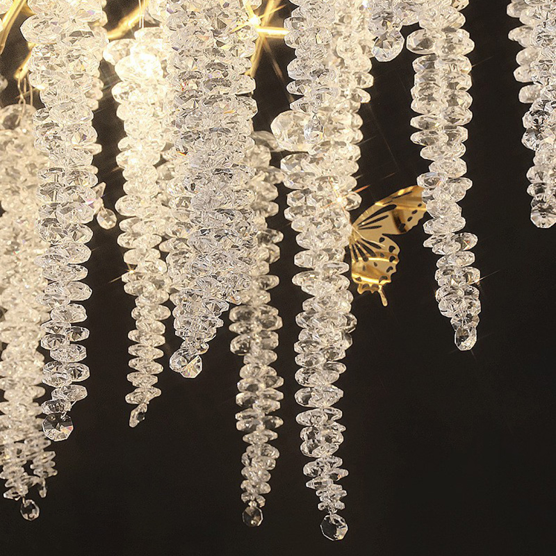 Nordic Large Branch Brass Gold Dining Living Room Flower Drop Ceiling Pendant Light Modern LED K9 Crystal Chandelier