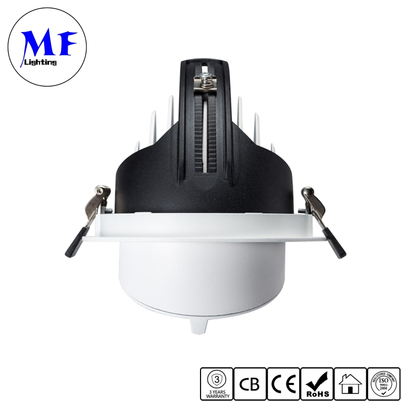 360 Degree Rotatable 12W/15W/20W IP20 0-10V Dimmable 3000K 4000K 5000K CRI 90 95 CCT Adjustable Aluminum Recessed Adjustable Down Light LED Gimbal Downlight