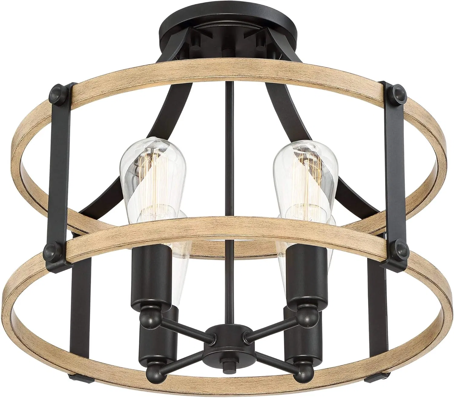 Buford Farmhouse Rustic Industrial Black Cage Semi Flush Mount Ceiling Lights