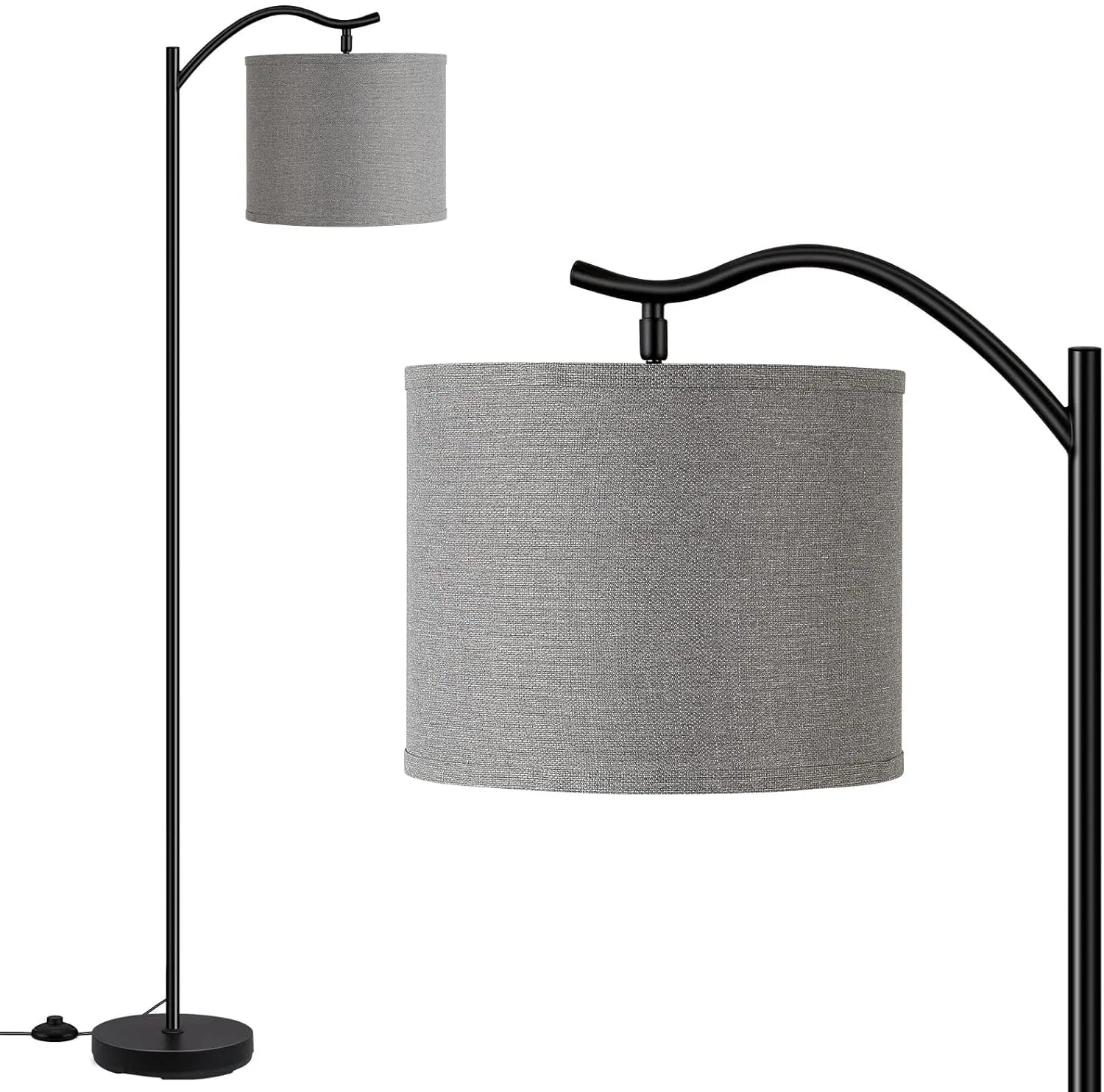 Modern Standing Living Room LED Arched/Tall Lamp Beige Linen Shade Footswitch MID Century Floor Lamp