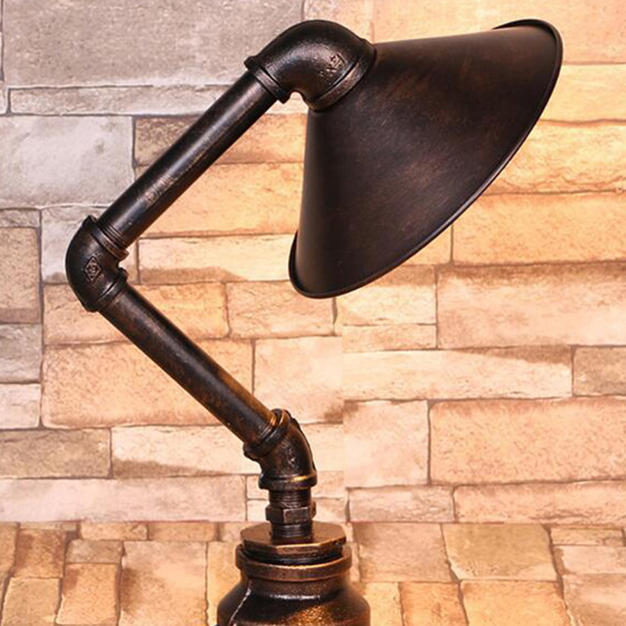 Industrial Steam Punk Study Light 110V 220V Switching E27 Table Light Water Pipe Iron Desk Table Lamp (WH-VTB-28)