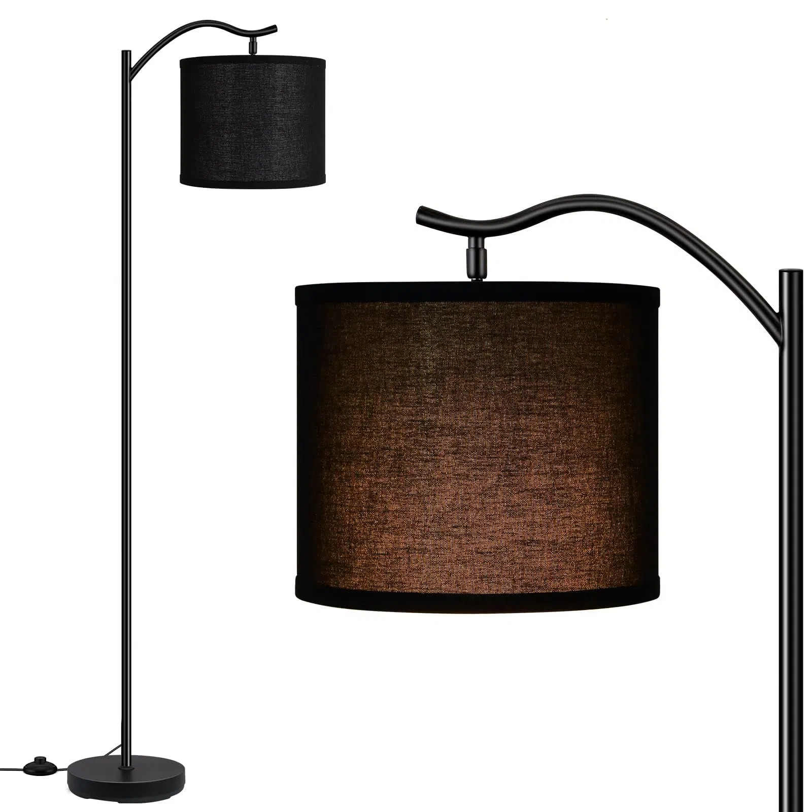 Modern Standing Living Room LED Arched/Tall Lamp Beige Linen Shade Footswitch MID Century Floor Lamp