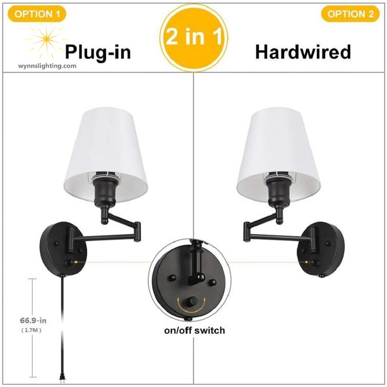 Modern Rh Wall Lamp Switch Dimming Lighting Bedside Sconce Light Adjustable Moving Swing Arm Wall Lighting with Fabric Lamp Shade
