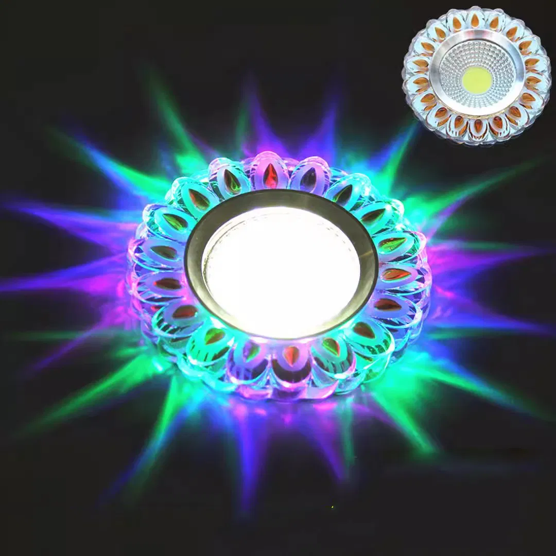 Crystal Ceiling Dimmable 3 Colorful Mode Round Crystal Modern Semi Flush Mount Ceiling Light Fixture for Inside House, Bedroom, Hallway, Kitchen, Entryway, Bath