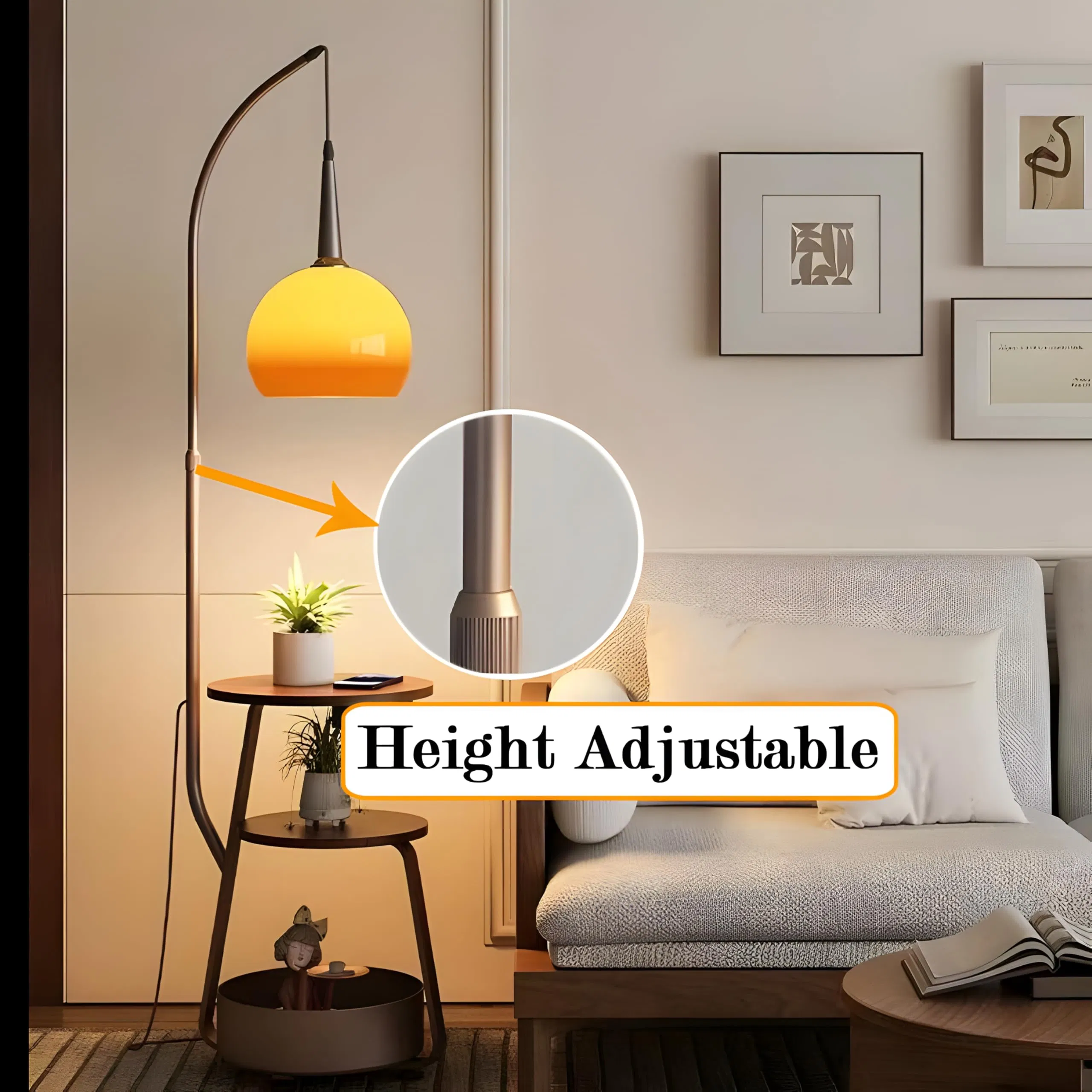 Modern Orange/Living Room/MID Century/Tall Lamps/Tea Table &amp; Storage Bucket/Fishing Standing Floor Lamp