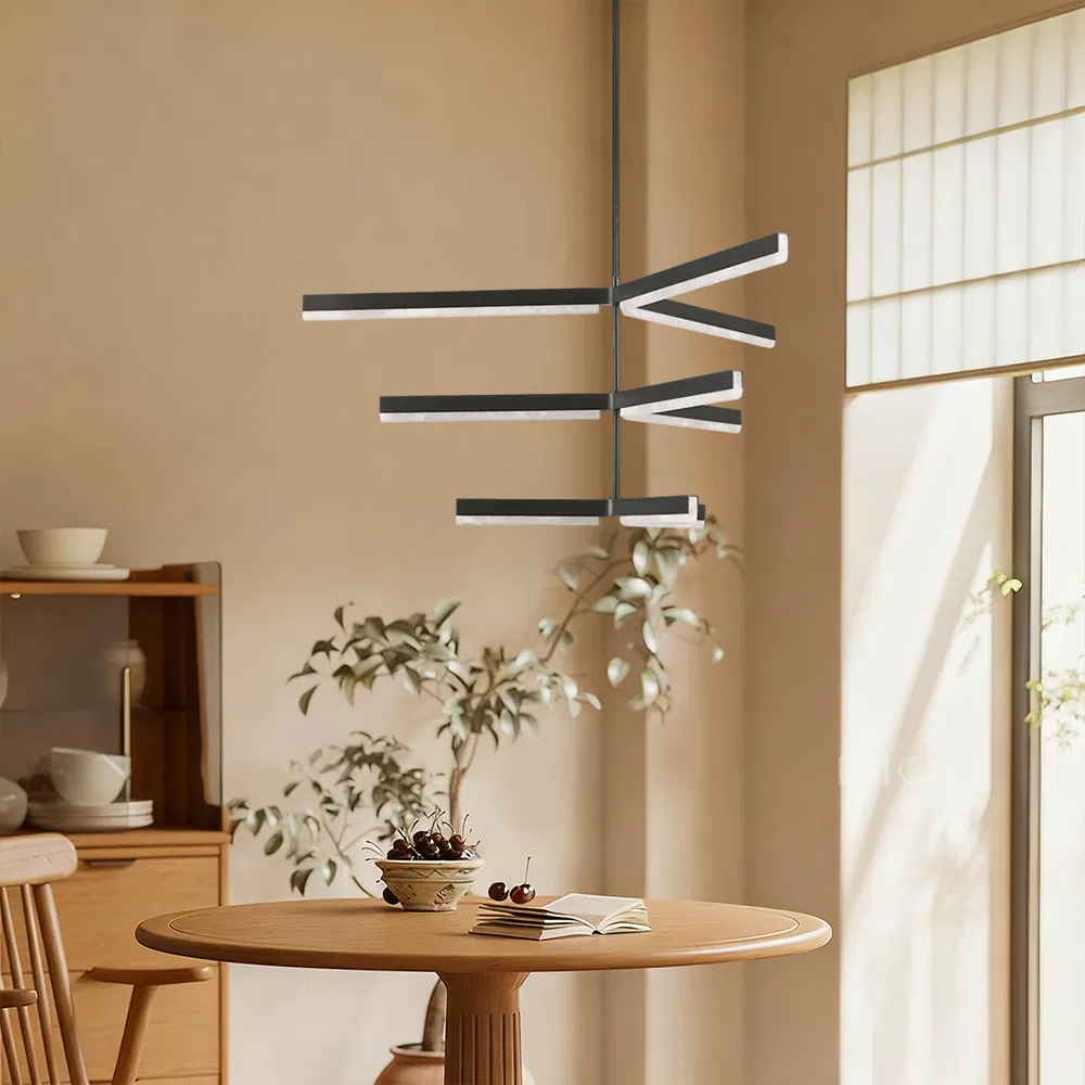 Eco Lighting Black Linear LED Pendant Light, Multi-Layer Minimalist Chandelier for Indoor Spaces