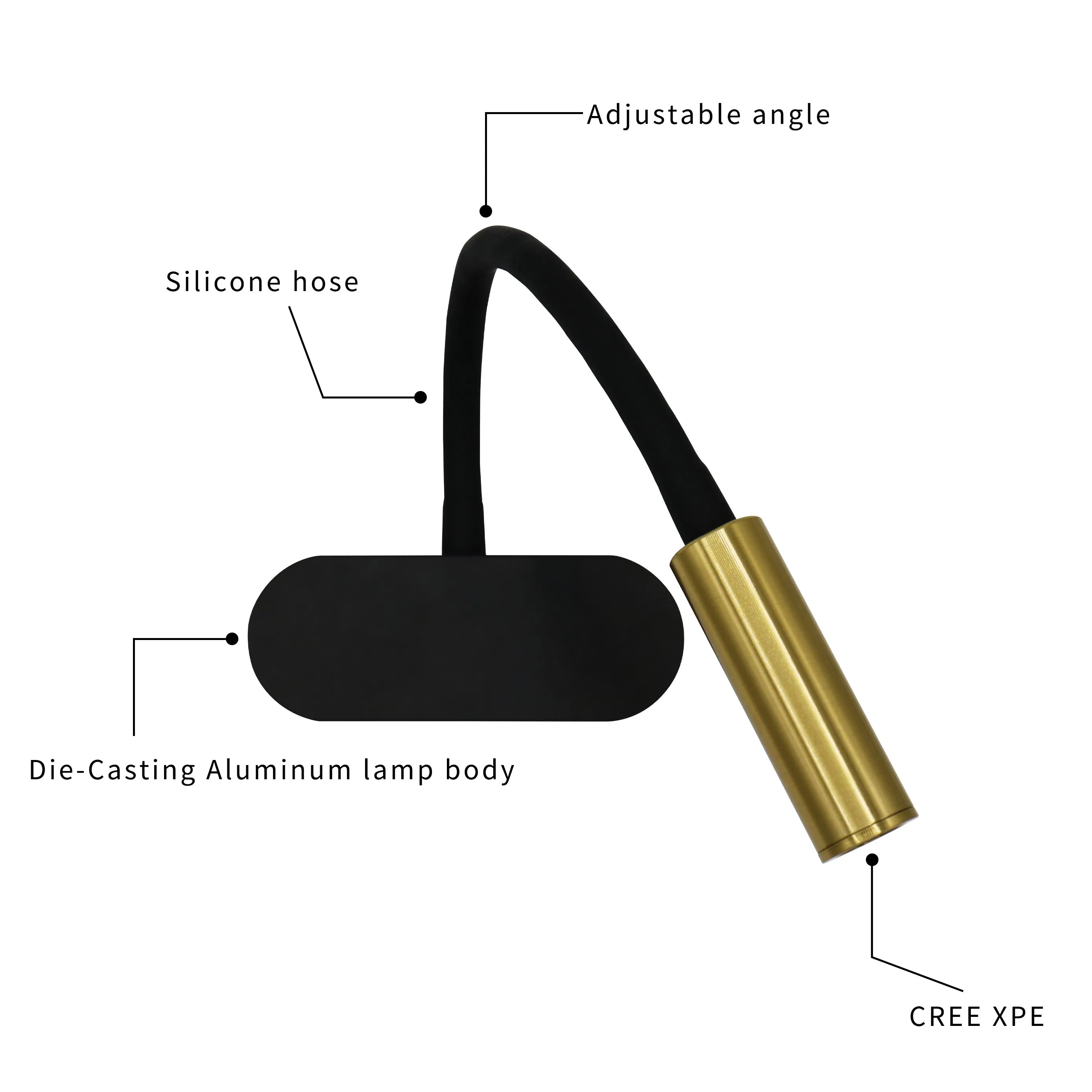 Flexible Swing Arm Aluminium LED Wall Lamp 3W Modern Wall Mount Reading Lamp Bedside Light for Bedroom Hotel Living Room