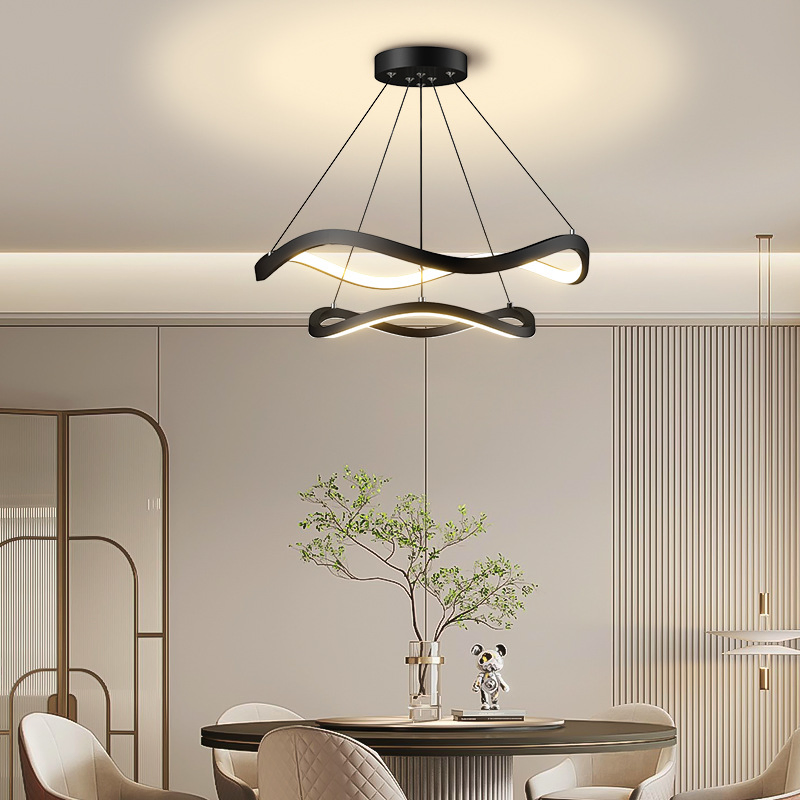 Modern Flower Shape Linear Minimalist LED Black Pendant Hanging Light